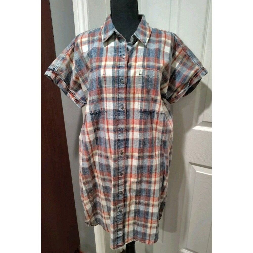 Orvis Plaid Shirt Dress Women Size Large Cotton Western Cowgirl Rodeo Roundup